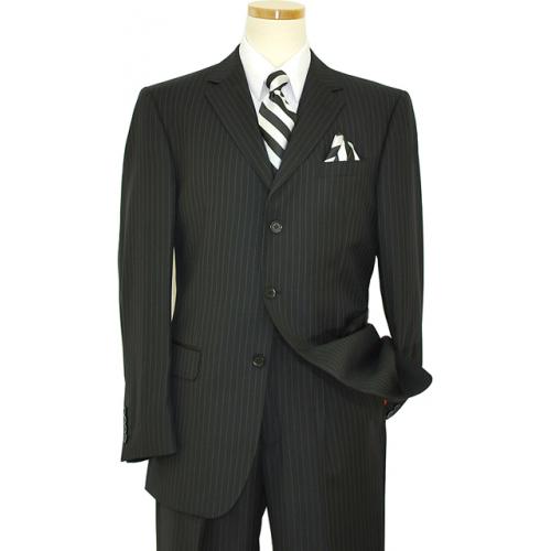 Mantoni Black Chalk Stripe Super 140's 100% Virgin Wool Suit 66017